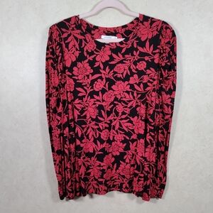 10160 FINAL PRICE Chico's red & black floral knit blouse w/puffy shoulders 3 XL